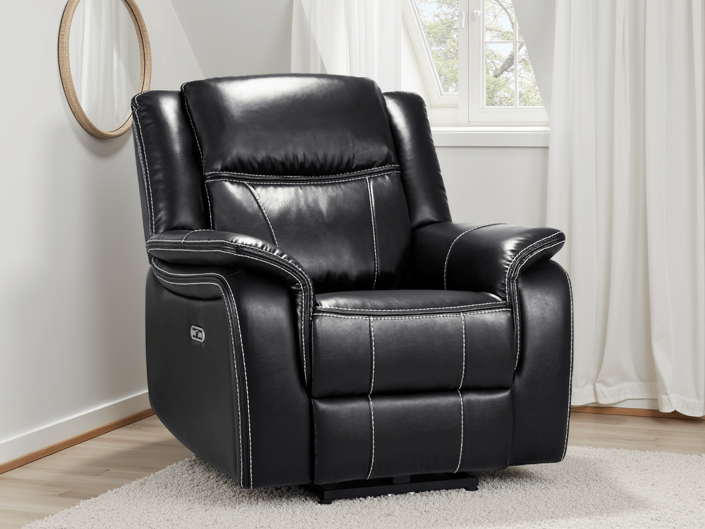 Jungle Electric Recliner Armchair Black Leather - Sofa Sloth