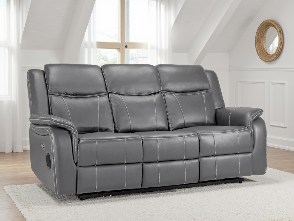 Jungle Electric Recliner 3 Seater Grey Leather