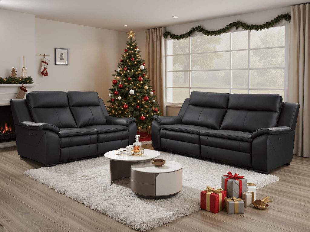 Doze Genuine Leather Electric Recliner Sofa Black 3+2 Set - Sofa Sloth