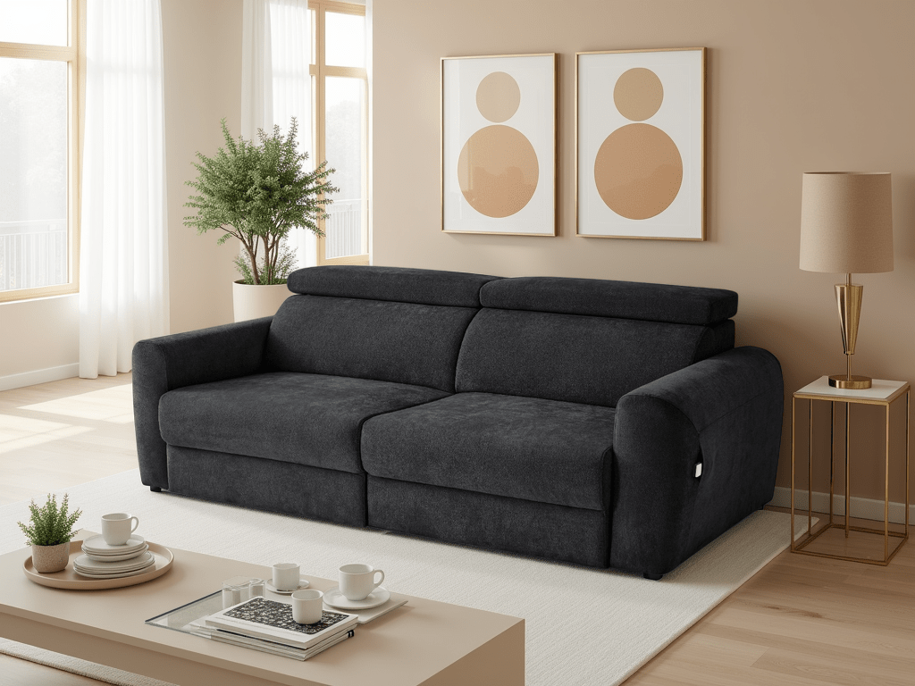 Canvas Electric Sofabed Black 3 Seater - Sofa Sloth