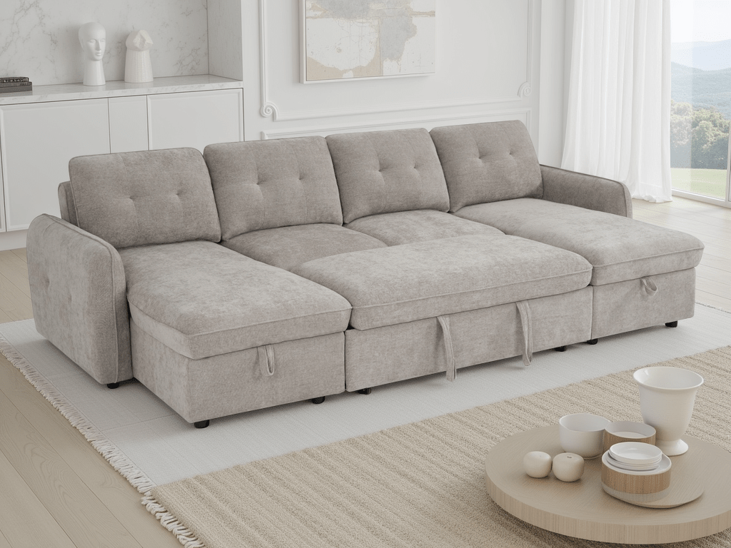 Pace Sofabed Beige U Shape Corner - Sofa Sloth