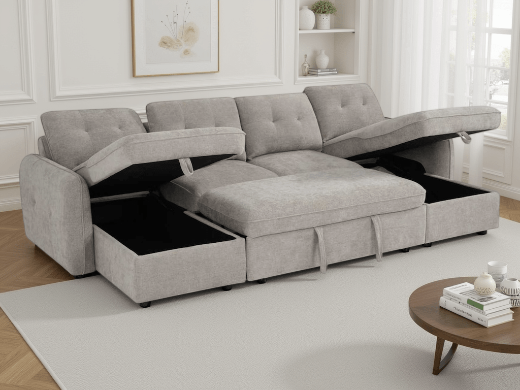Pace Sofabed Beige U Shape Corner - Sofa Sloth