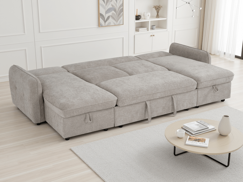Pace Sofabed Beige U Shape Corner - Sofa Sloth