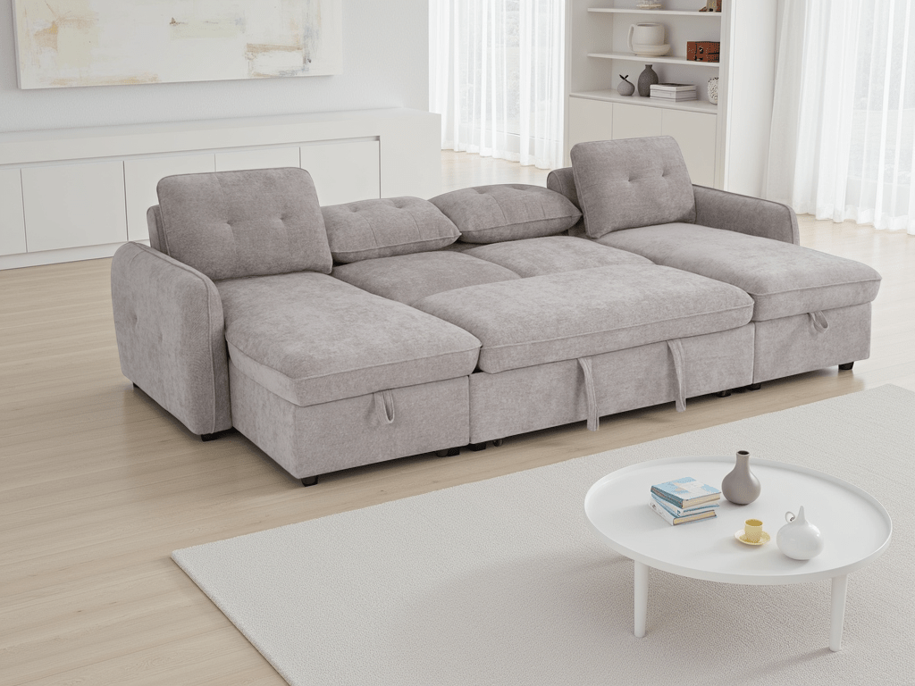 Pace Sofabed Beige U Shape Corner - Sofa Sloth