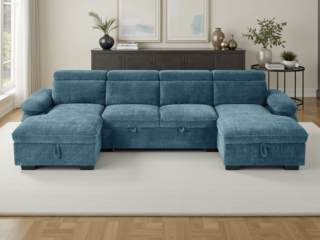 Huddle Sofabed Blue U Shape Corner - Sofa Sloth