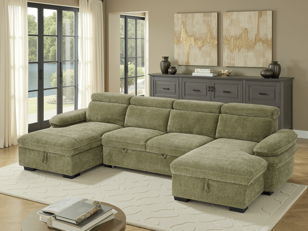 Huddle Sofabed Green U Shape Corner - Sofa Sloth