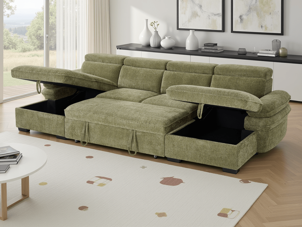 Huddle Sofabed Green U Shape Corner - Sofa Sloth