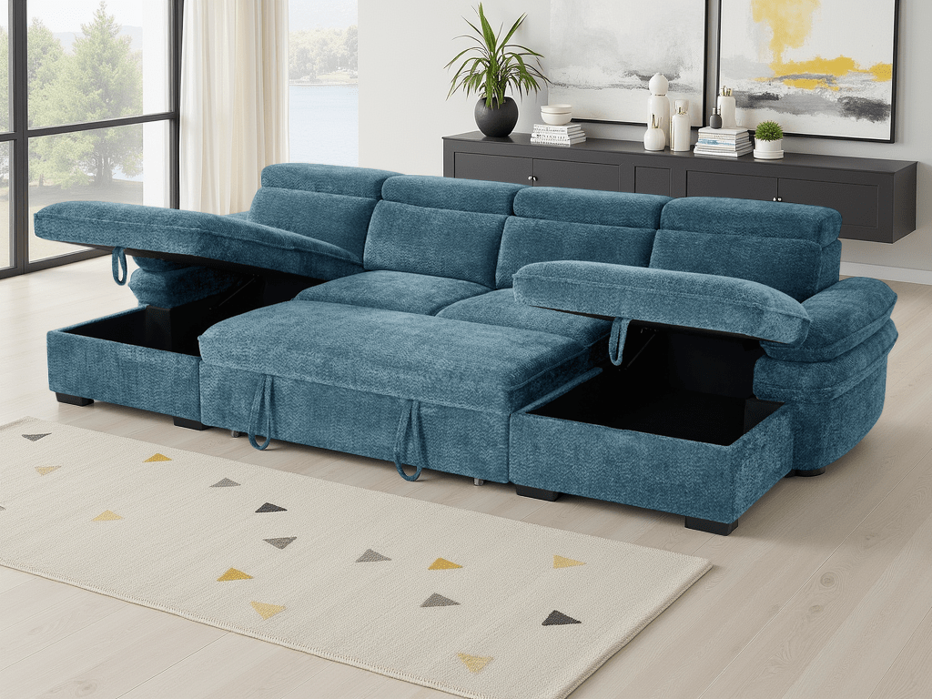 Huddle Sofabed Blue U Shape Corner - Sofa Sloth