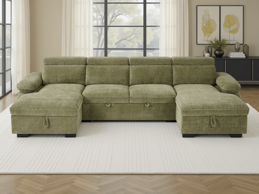 Huddle Sofabed Green U Shape Corner - Sofa Sloth