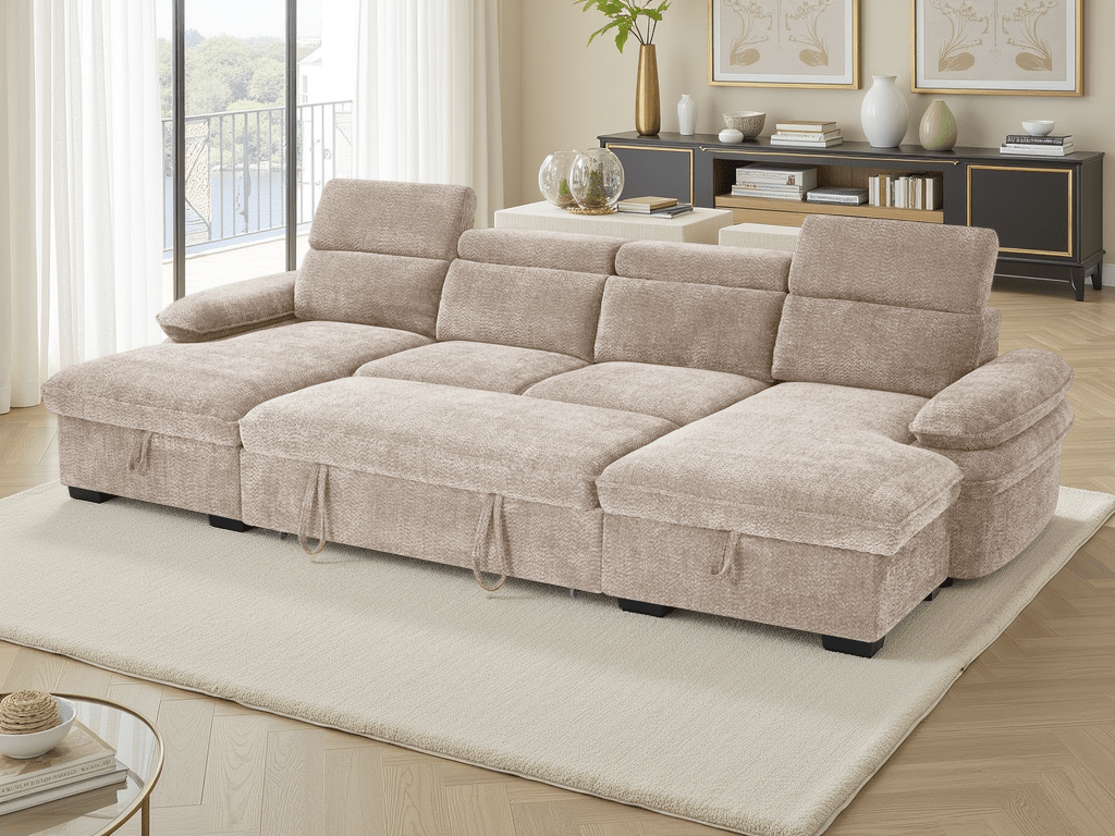 Huddle Sofabed Beige U Shape Corner - Sofa Sloth