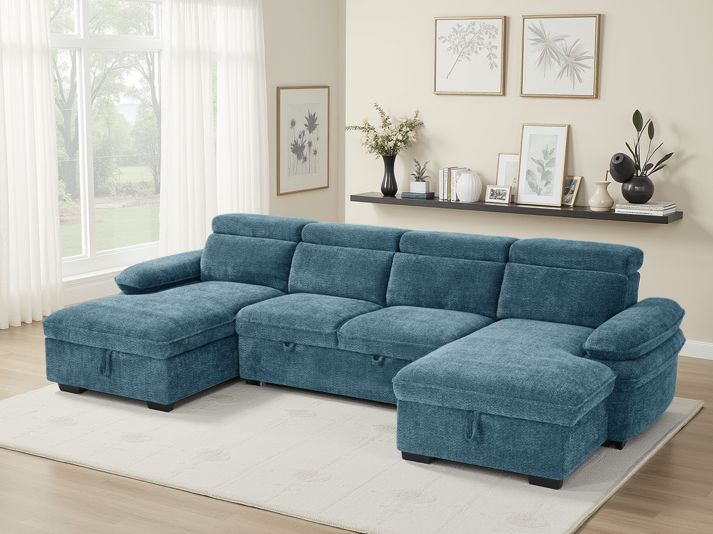 Huddle Sofabed Blue U Shape Corner - Sofa Sloth