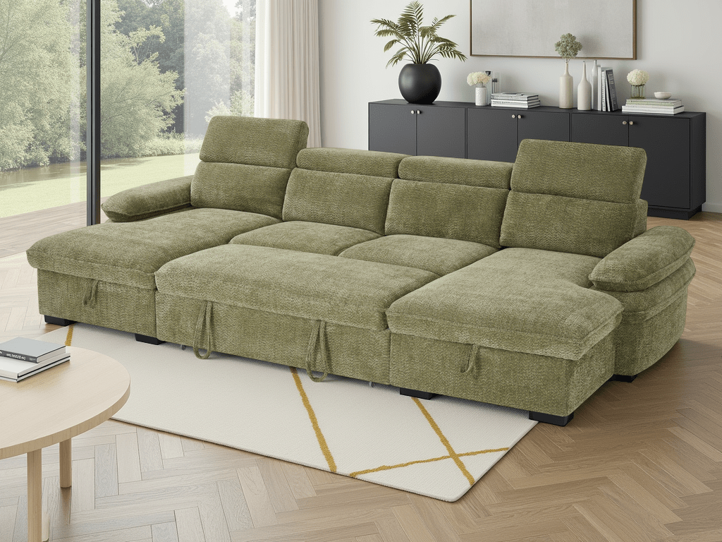 Huddle Sofabed Green U Shape Corner - Sofa Sloth