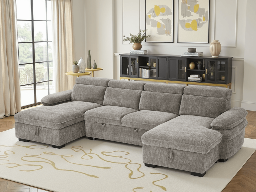 Huddle Sofabed Grey U Shape Corner - Sofa Sloth