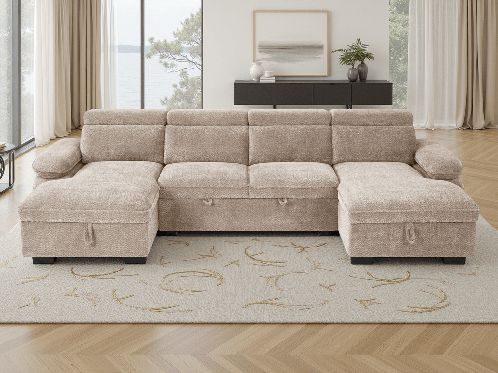 Huddle Sofabed Beige U Shape Corner - Sofa Sloth
