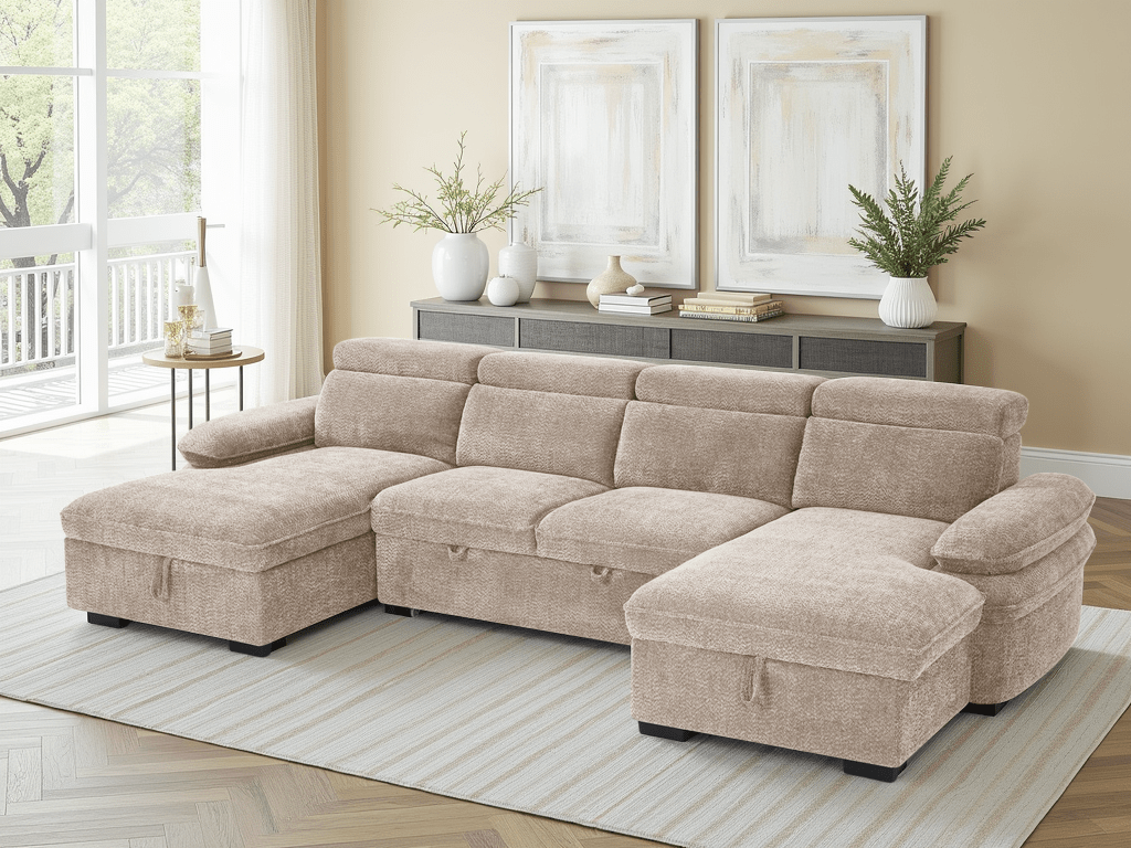 Huddle Sofabed Beige U Shape Corner - Sofa Sloth