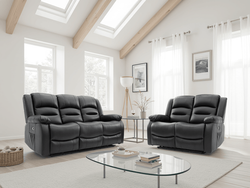 Breathe Electric Recliner Sofa Black 3+2 Set - Sofa Sloth