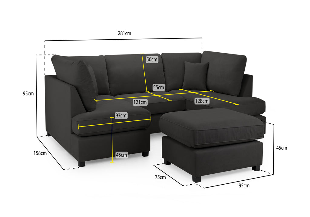 Eden Classic Sofa Black U Shape Corner