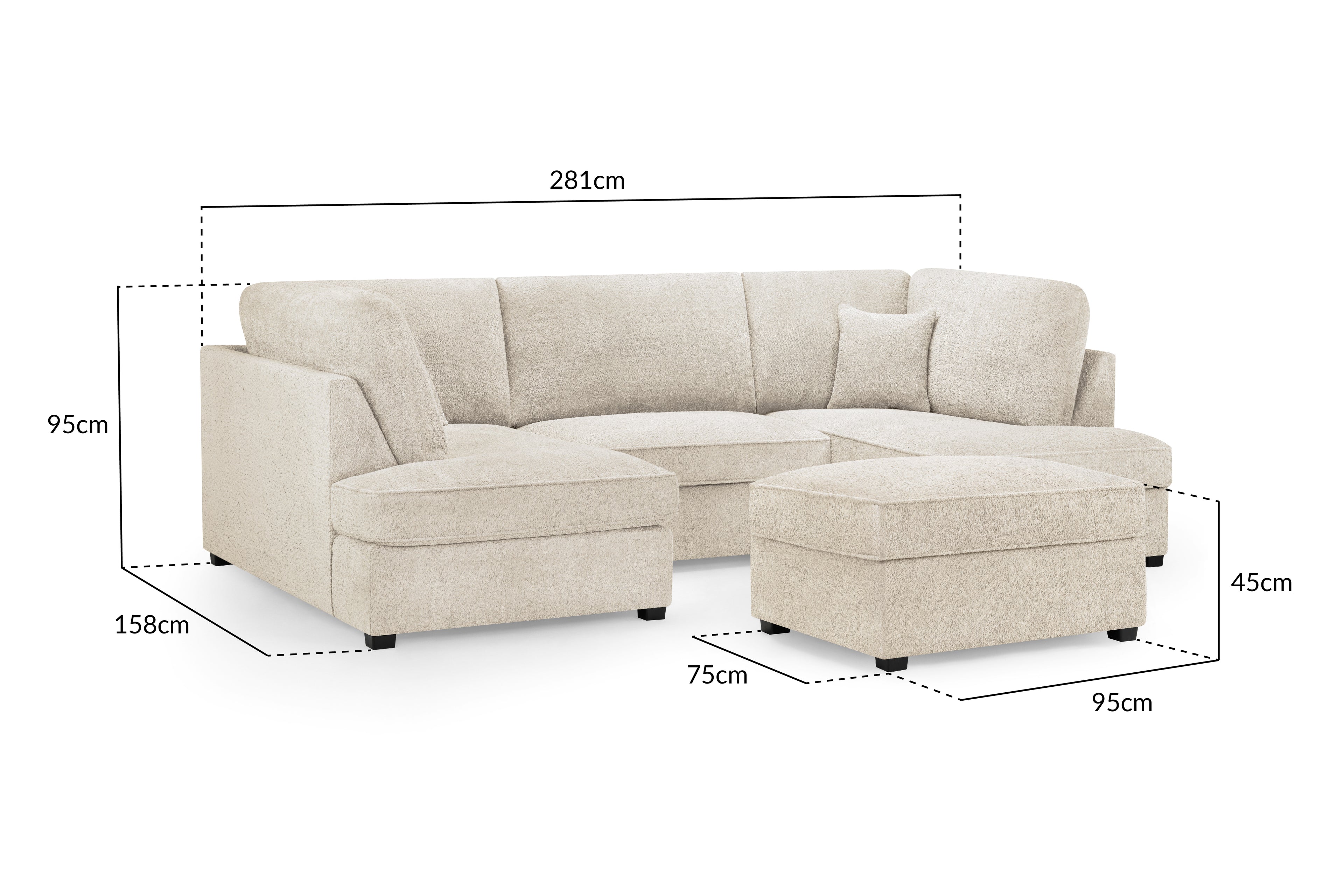 Eden Sofa Boucle Beige U Shape Corner