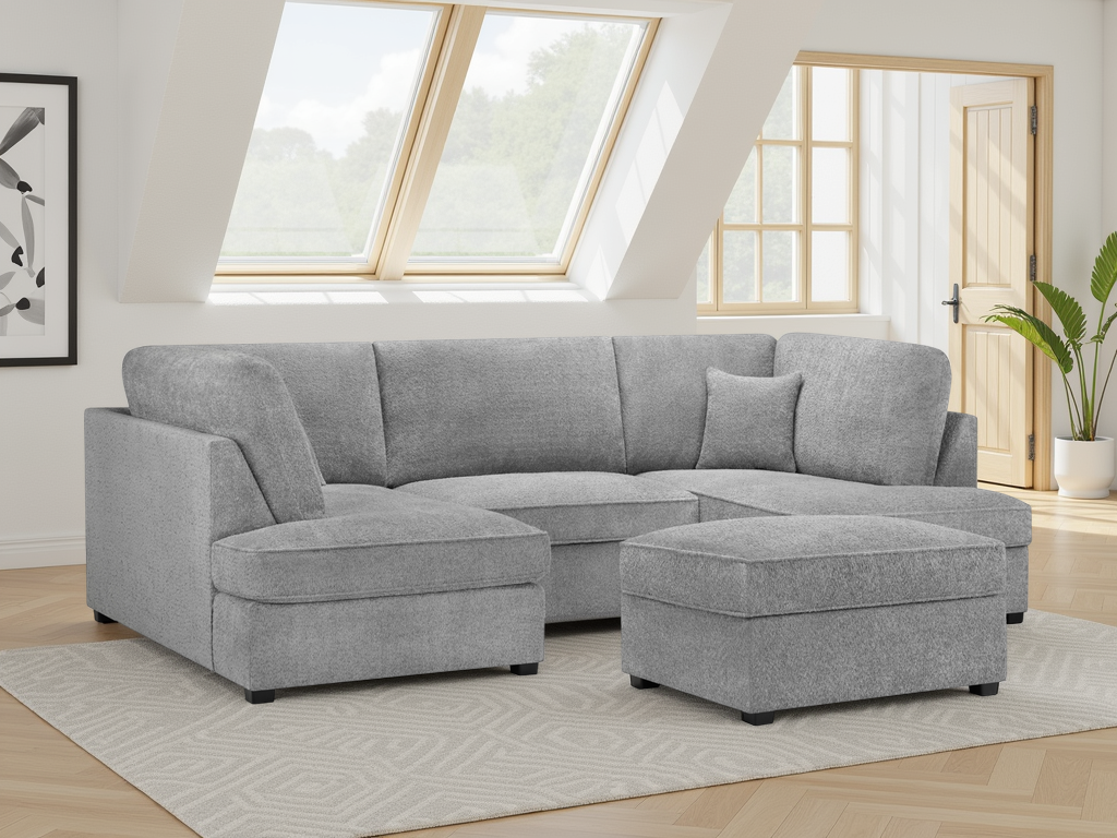 Eden Sofa Boucle Grey U Shape Corner