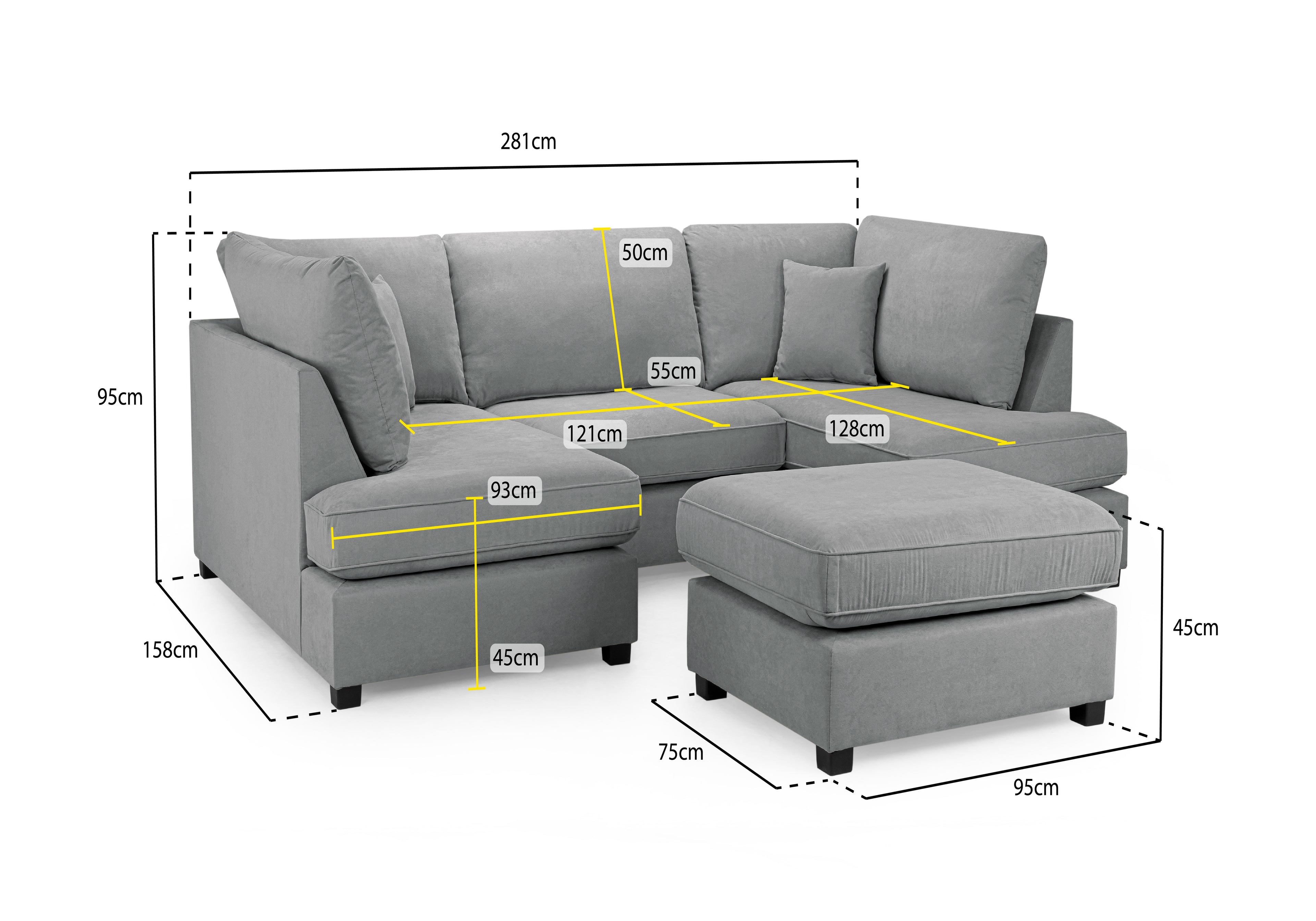 Eden Classic Sofa Grey U Shape Corner