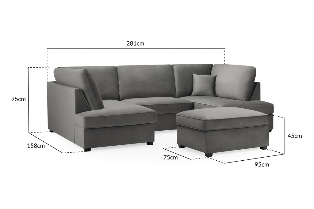 Eden Sofa Plush Grey U Shape Corner