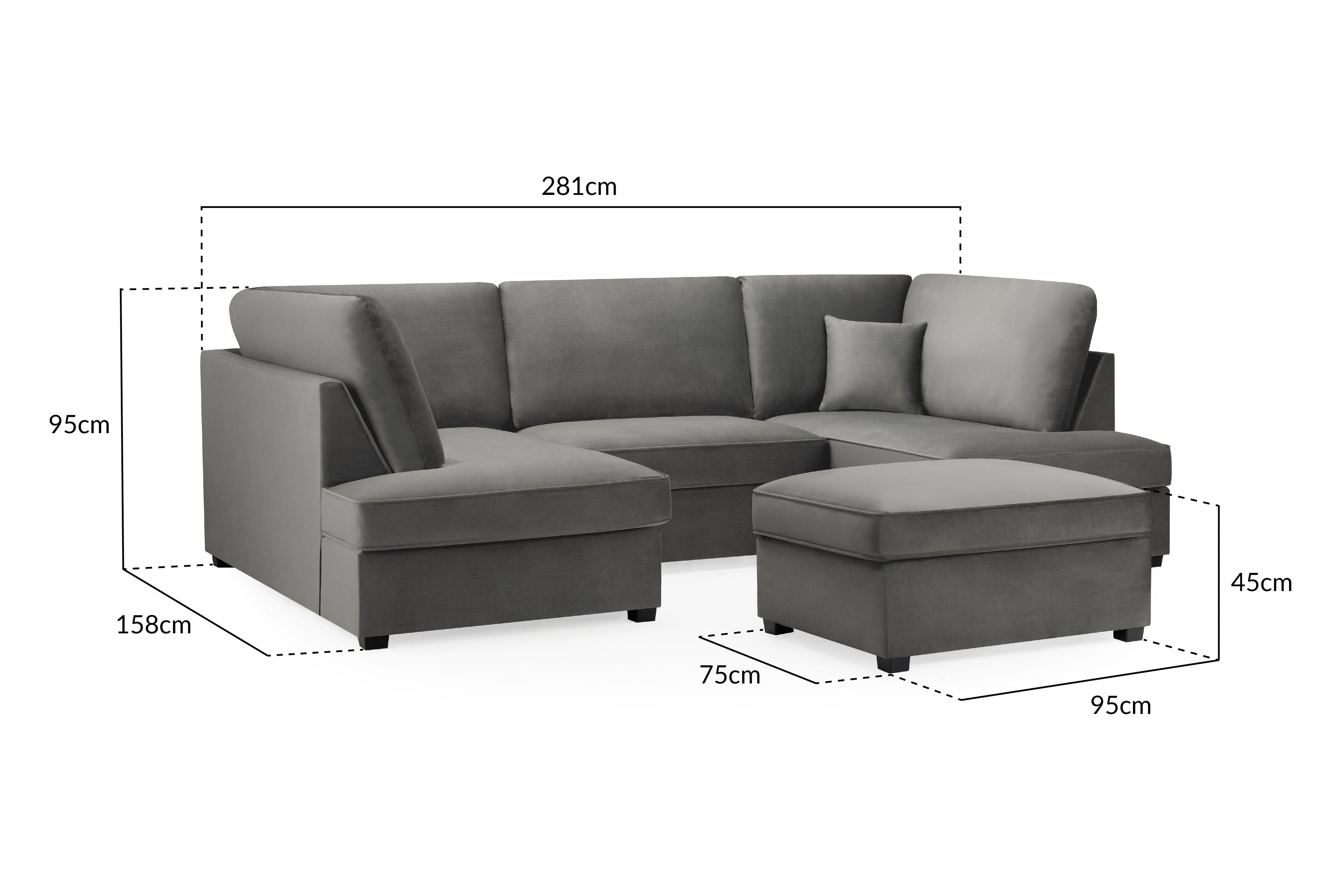 Eden Sofa Plush Grey U Shape Corner
