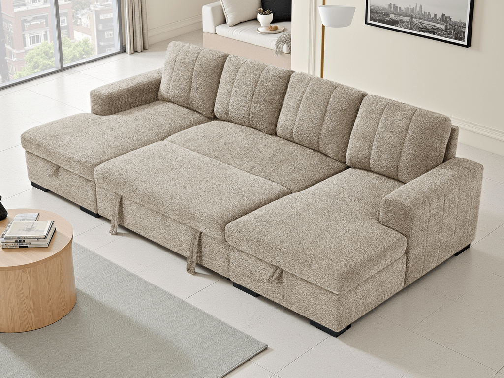 Float Sofabed Beige U Shape Corner - Sofa Sloth