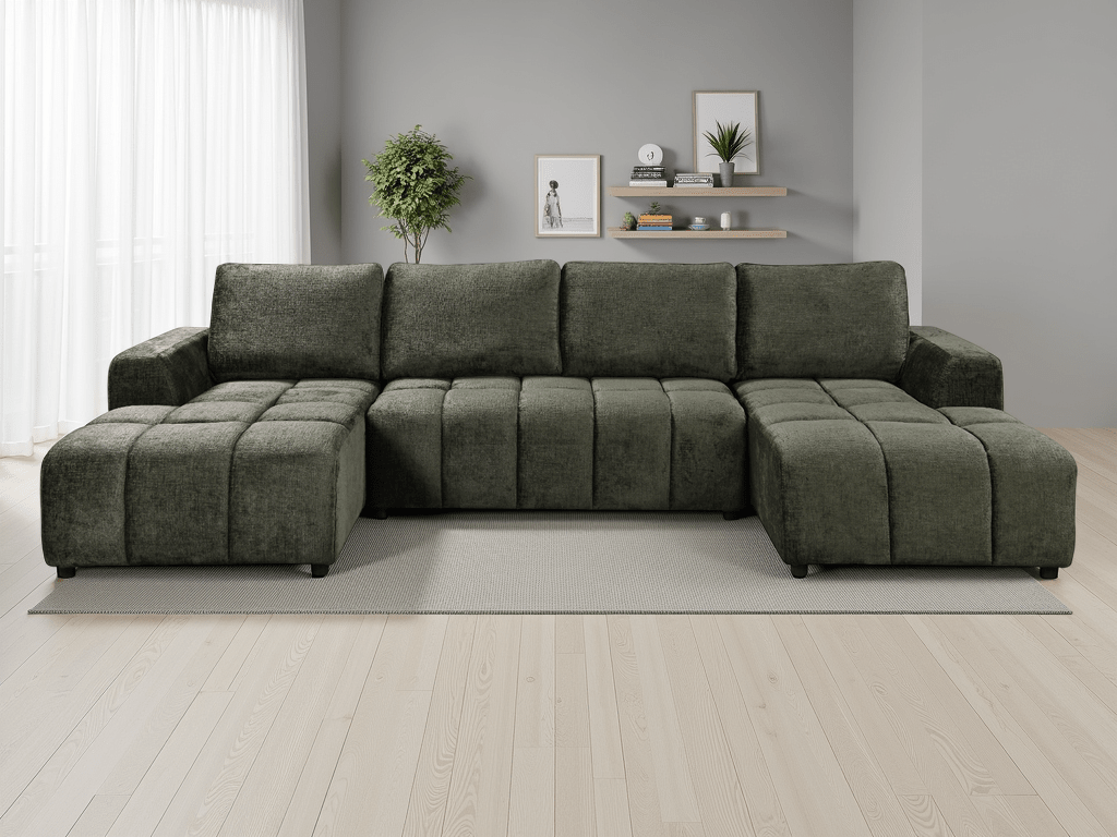 Essence Luxury Green U Shape Corner Sofabed - Sofa Sloth
