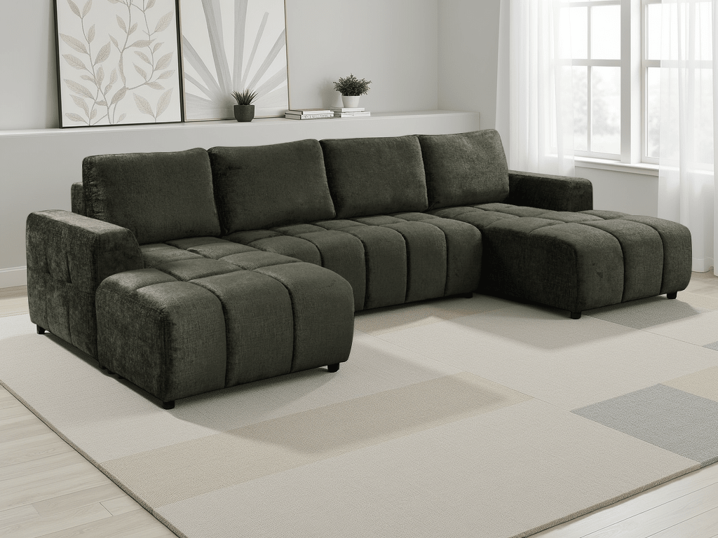 Essence Luxury Green U Shape Corner Sofabed - Sofa Sloth