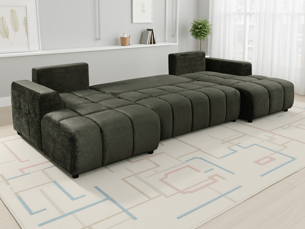 Essence Luxury Green U Shape Corner Sofabed - Sofa Sloth