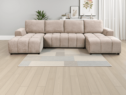 Essence Luxury Beige U Shape Corner Sofabed - Sofa Sloth