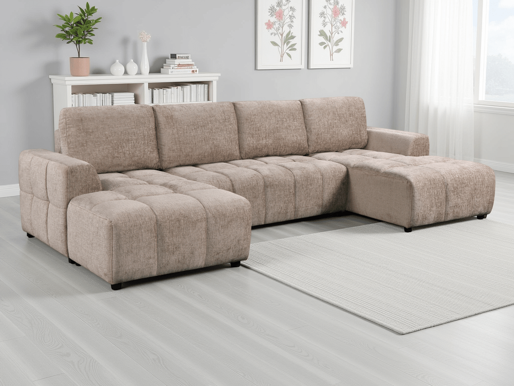 Essence Luxury Beige U Shape Corner Sofabed - Sofa Sloth