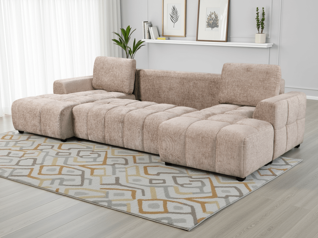 Essence Luxury Beige U Shape Corner Sofabed - Sofa Sloth
