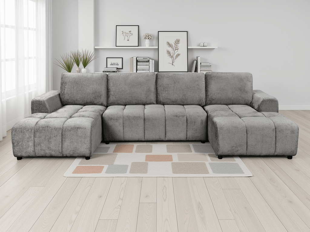 Essence Luxury Grey U Shape Corner Sofabed - Sofa Sloth