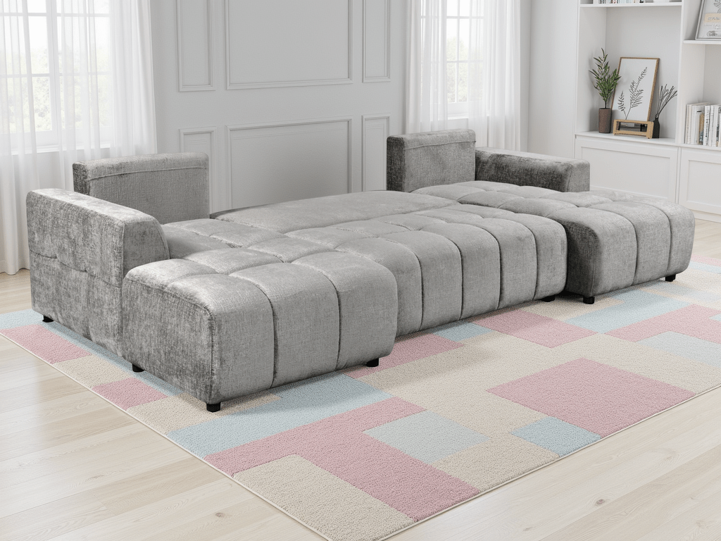 Essence Luxury Grey U Shape Corner Sofabed - Sofa Sloth