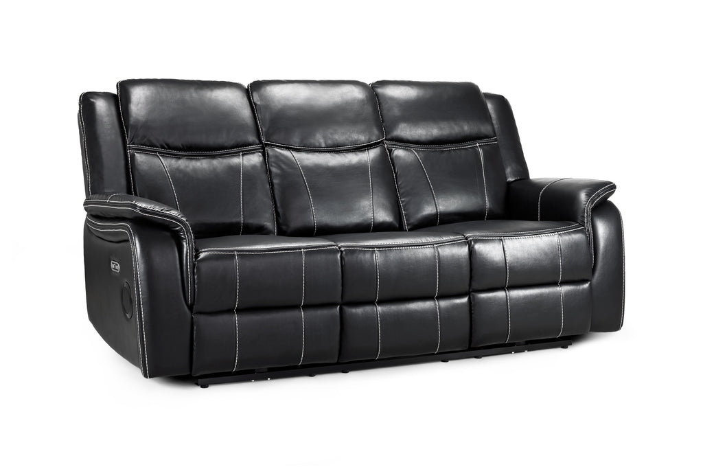 Jungle Electric Recliner 3 Seater Black Leather - Sofa Sloth