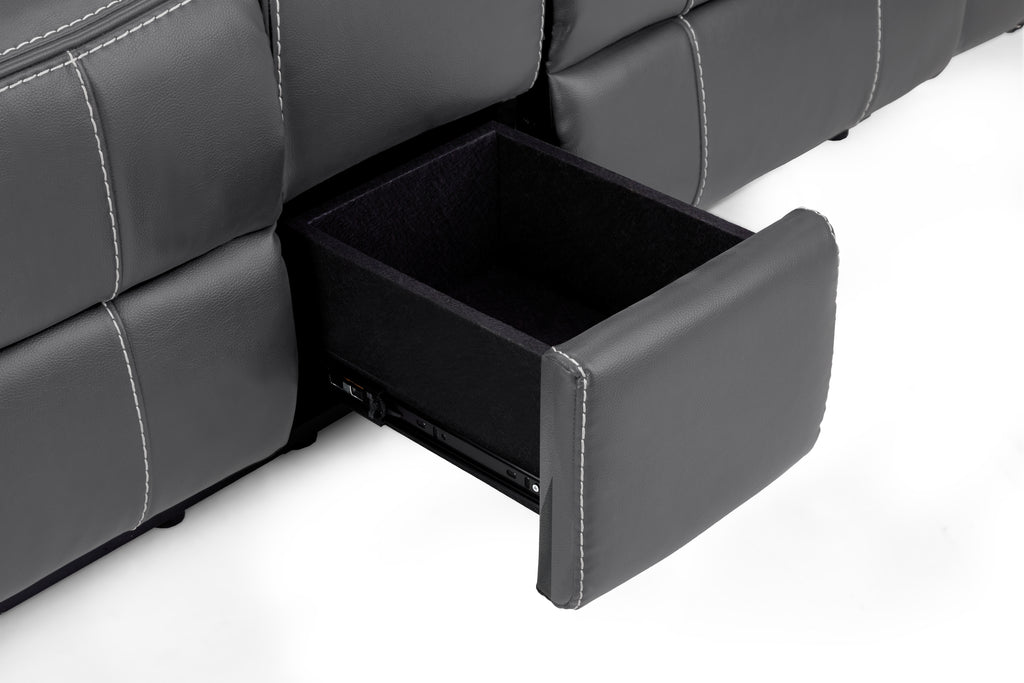 Jungle Electric Recliner 2 Seater Grey Leather - Sofa Sloth