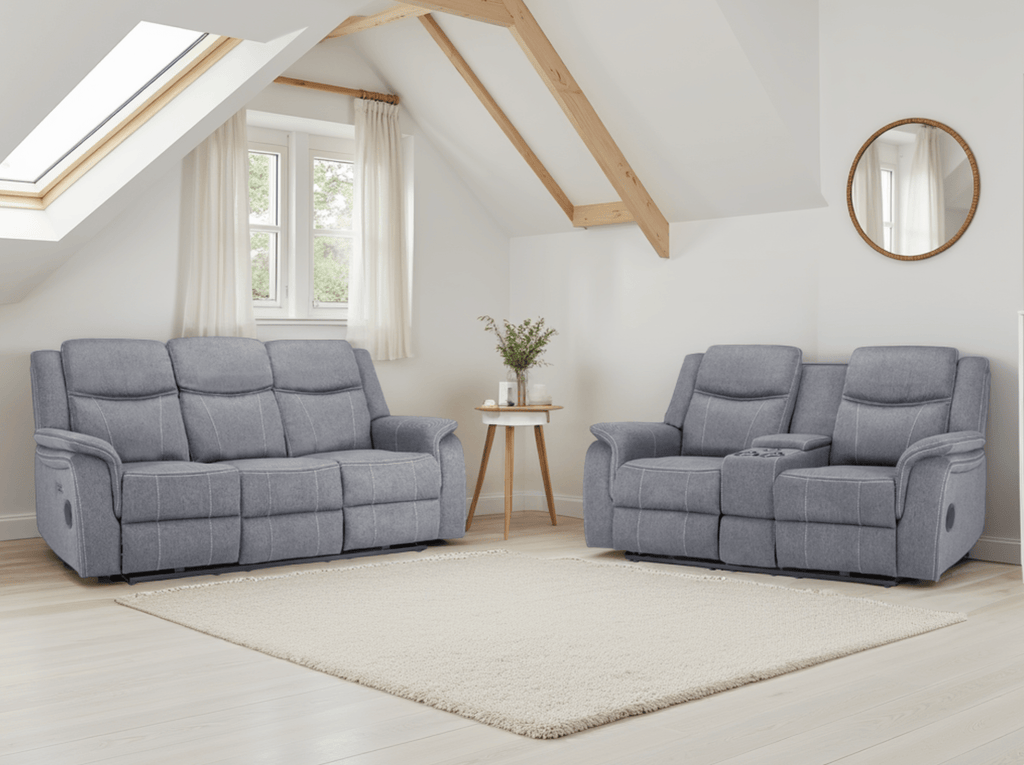 Jungle Electric Recliner Sofa Grey Fabric 3+2 Set - Sofa Sloth