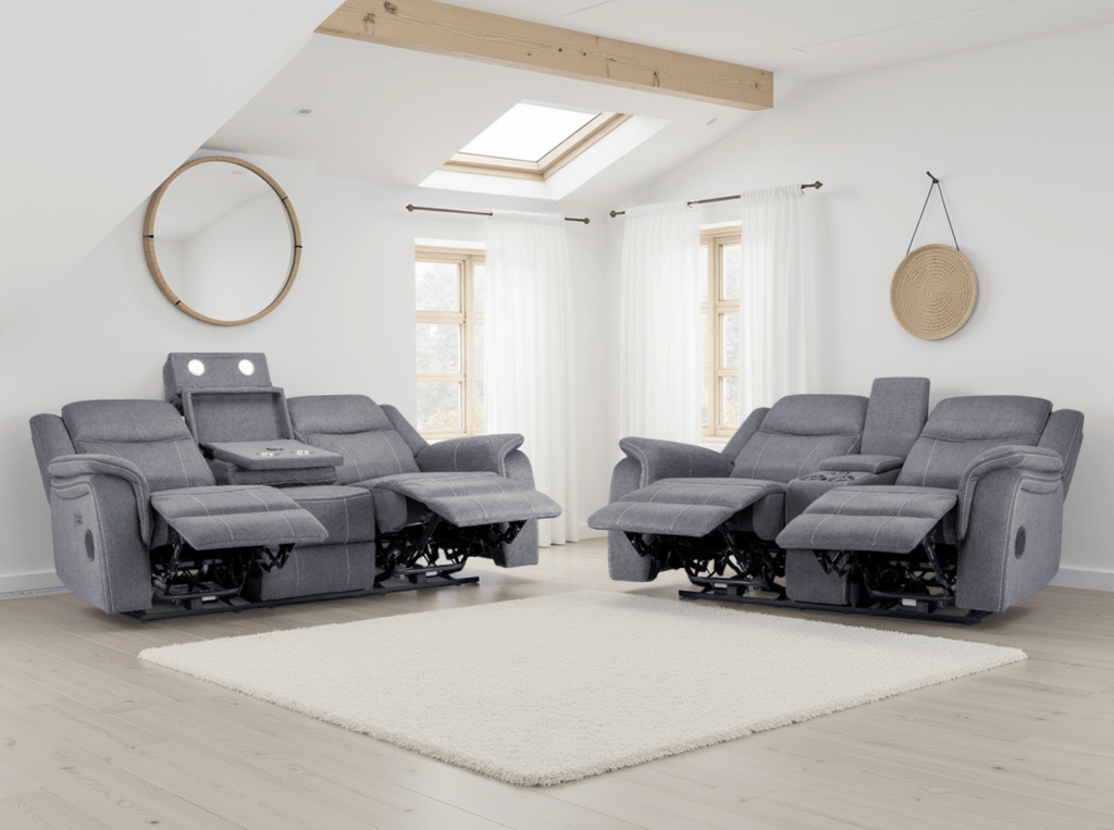 Jungle Electric Recliner Sofa Grey Fabric 3+2 Set - Sofa Sloth