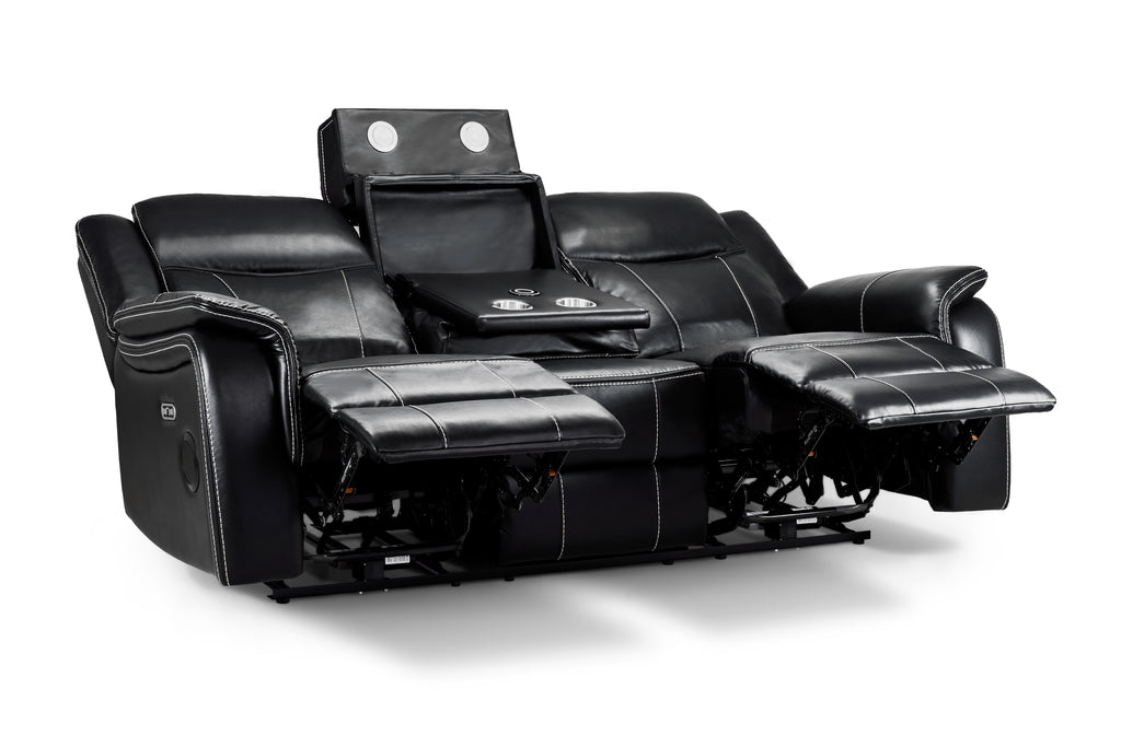 Jungle Electric Recliner 3 Seater Black Leather - Sofa Sloth