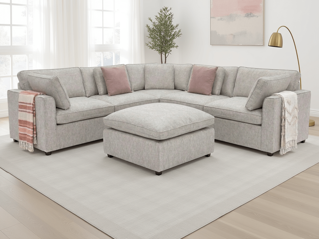 Kindle Sofa Grey Large Corner with Footstool - Sofa Sloth