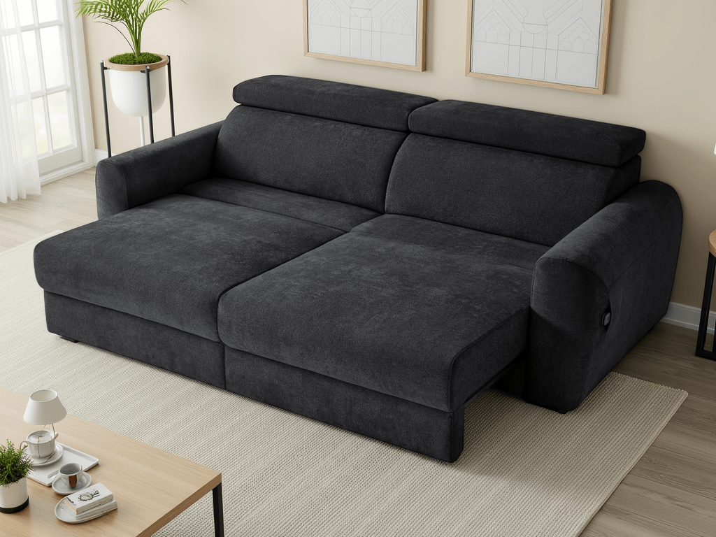 Canvas Electric Sofabed Black 3 Seater - Sofa Sloth