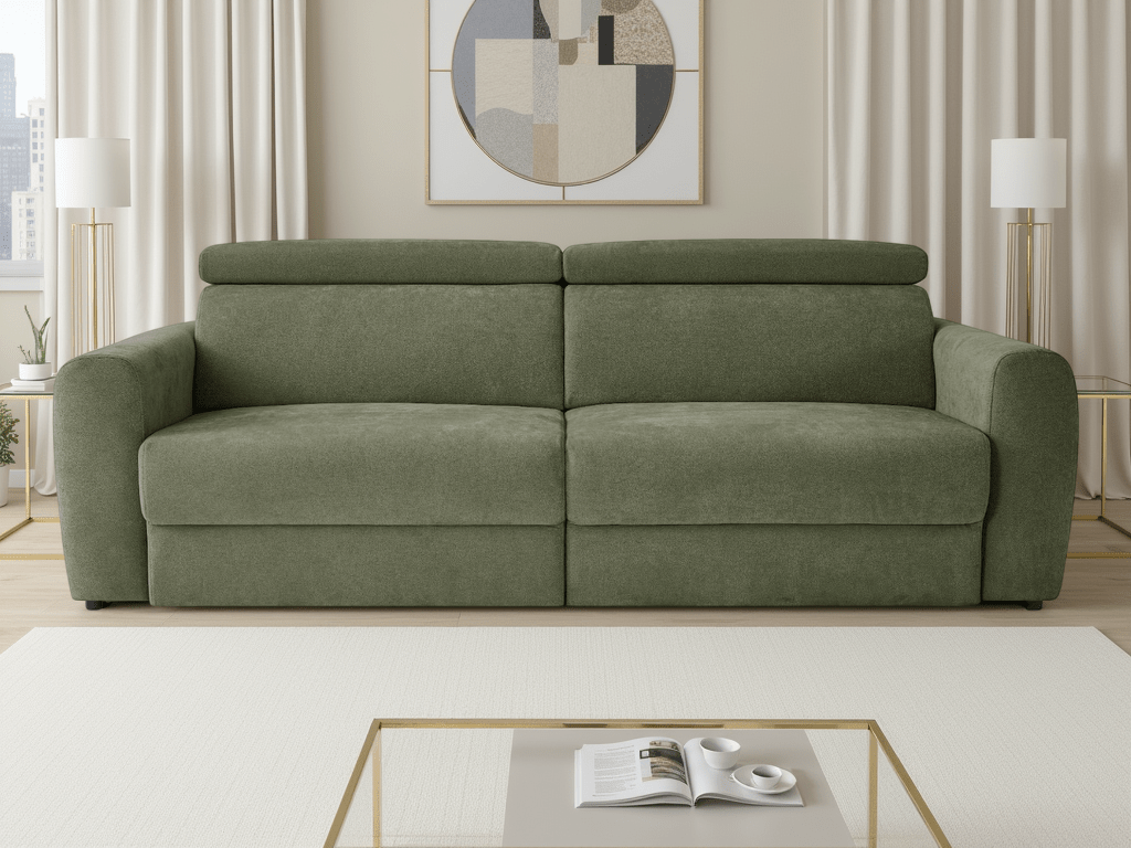 Canvas Electric Sofabed Green 3 Seater - Sofa Sloth
