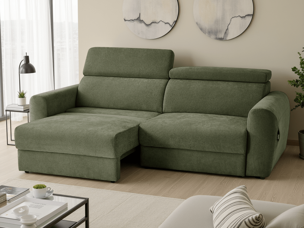 Canvas Electric Sofabed Green 3 Seater - Sofa Sloth