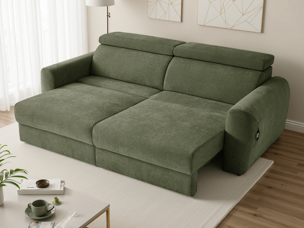 Canvas Electric Sofabed Green 3 Seater - Sofa Sloth