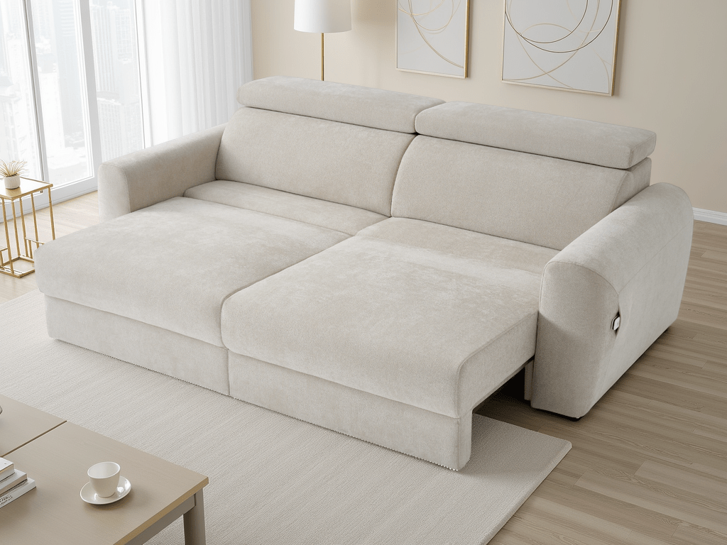 Canvas Electric Sofabed Beige 3 Seater - Sofa Sloth
