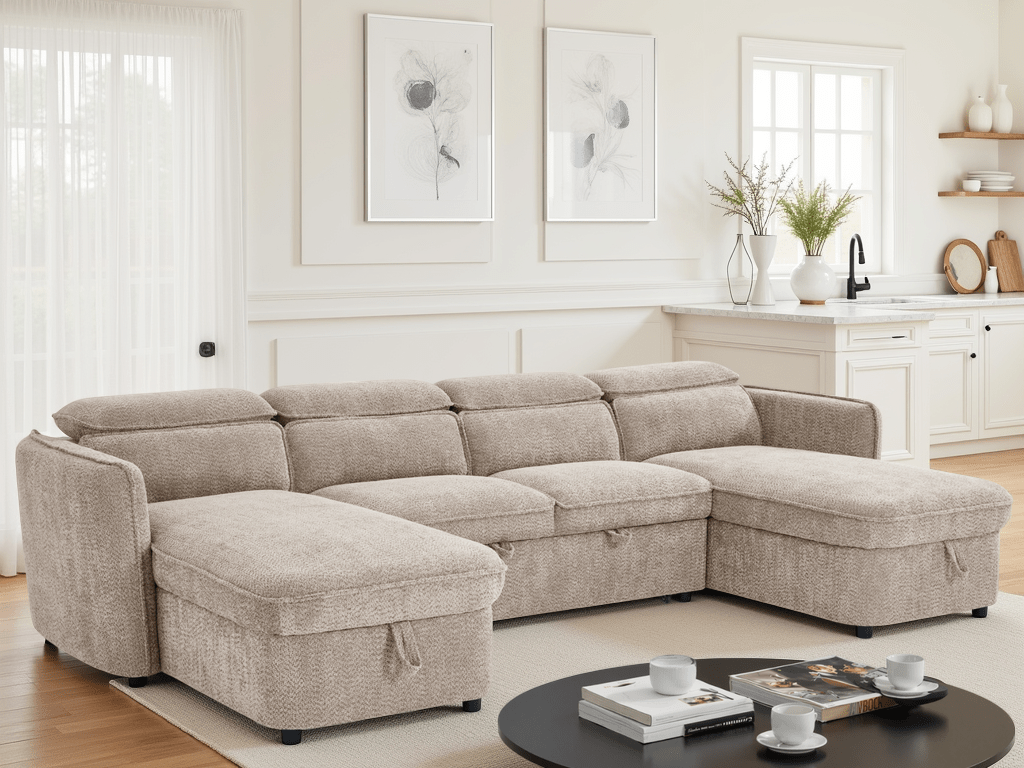 Dusk Sofabed Beige U Shape Corner - Sofa Sloth