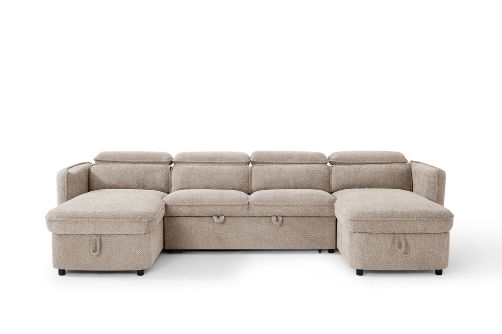 Dusk Sofabed Beige U Shape Corner - Sofa Sloth