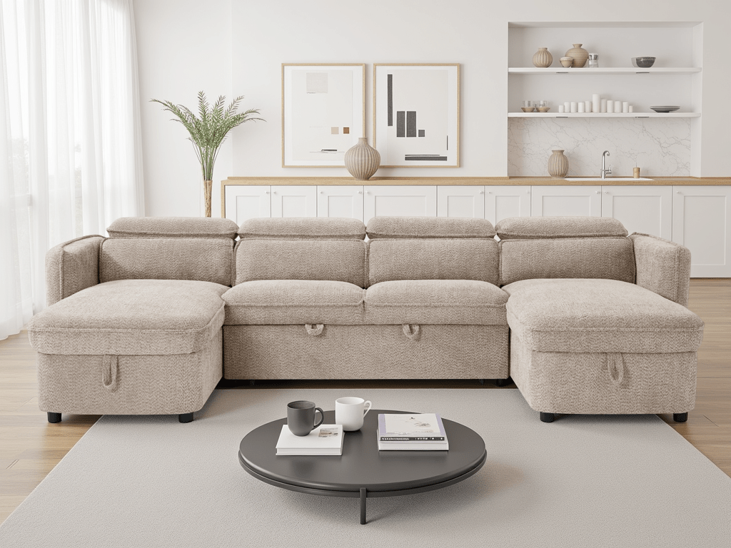 Dusk Sofabed Beige U Shape Corner - Sofa Sloth