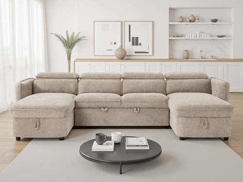 Dusk Sofabed Beige U Shape Corner - Sofa Sloth